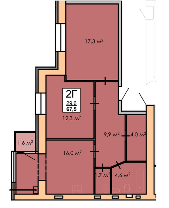 2-кімнатна 67.3 м² в ЖК Andorra від 14 000 грн/м², Черкаси