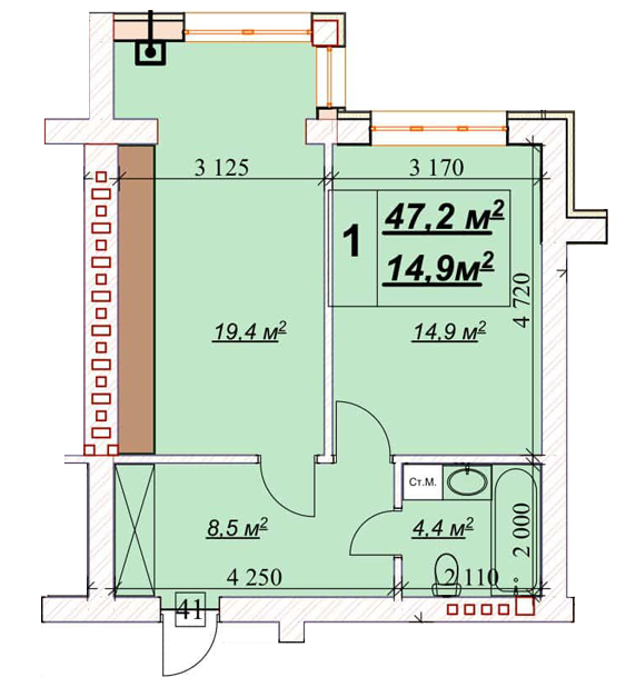 1-кімнатна 47.2 м² в ЖК Європейський від 18 600 грн/м², Рівне