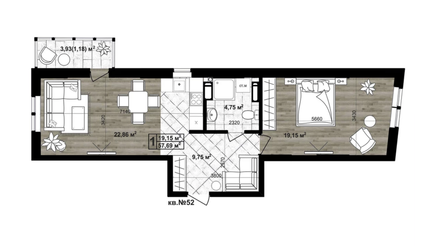 1-кімнатна 57.69 м² в ЖК Paradise Life від 19 500 грн/м², Чернігів