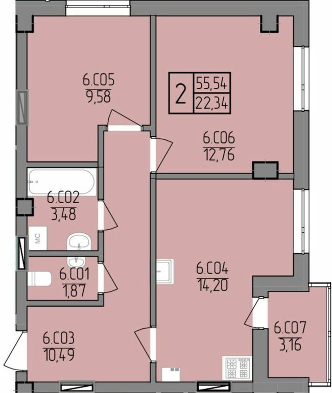 2-комнатная 55.54 м² в ЖК на вул. Транспортна, 10 от 20 800 грн/м², Ровно