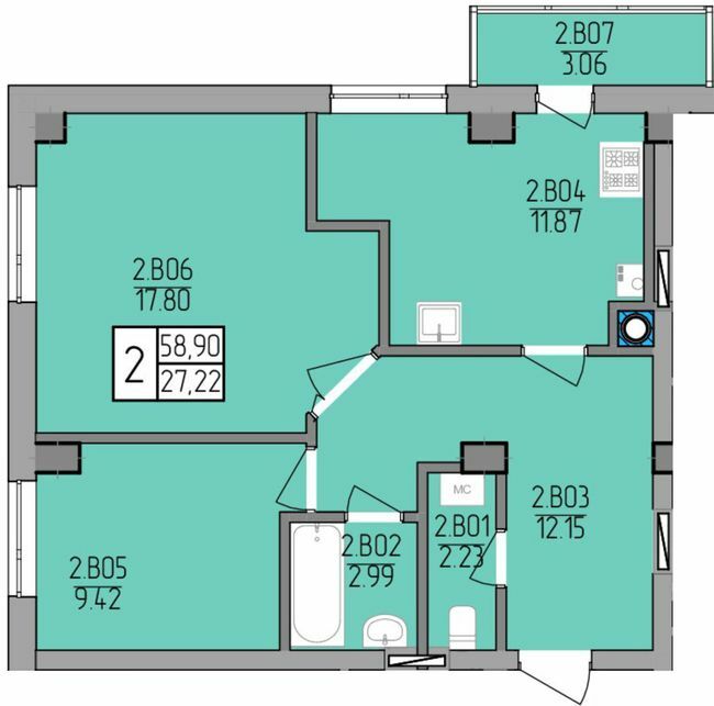 2-кімнатна 57.22 м² в ЖК на вул. Транспортна, 10 від 20 800 грн/м², Рівне