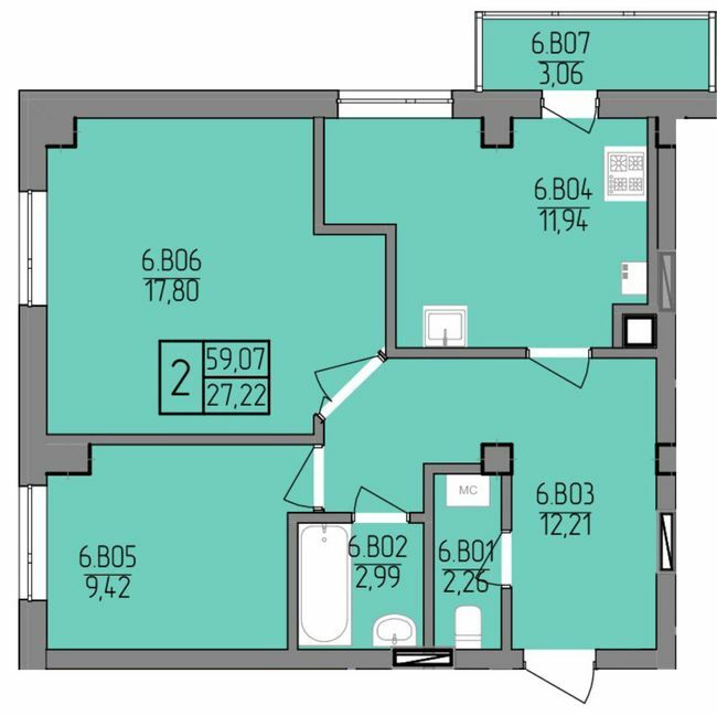 2-кімнатна 59.07 м² в ЖК на вул. Транспортна, 10 від 20 800 грн/м², Рівне