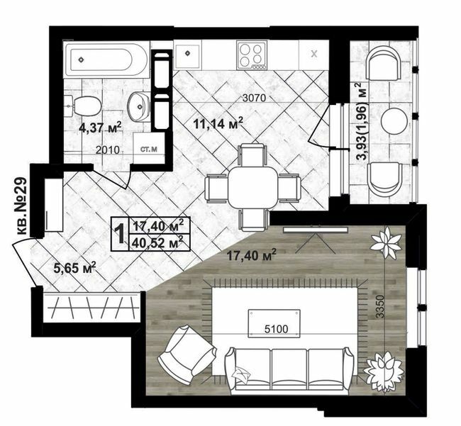 1-комнатная 40.52 м² в ЖК Paradise Life от 26 500 грн/м², Чернигов