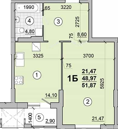 1-комнатная 51.87 м² в ЖК КиевSky от застройщика, Чернигов