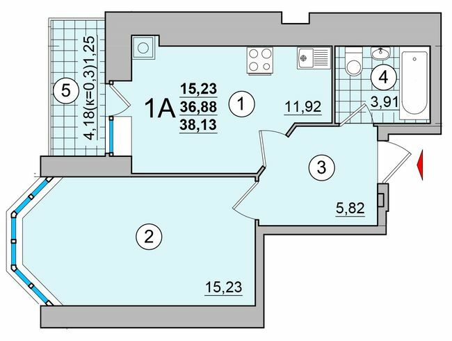 1-кімнатна 38.13 м² в ЖК на вул. Мазепи, 23 від забудовника, Чернігів