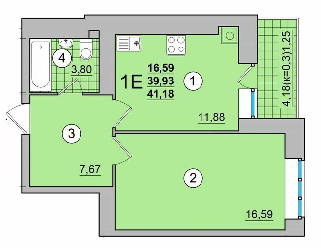 1-кімнатна 41.18 м² в ЖК на вул. Мазепи, 23 від забудовника, Чернігів