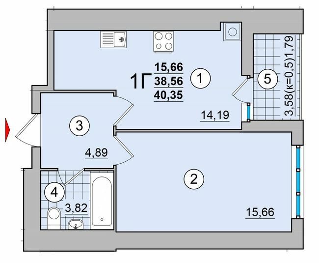 1-комнатная 40.35 м² в ЖК на ул. Мазепы, 23 от застройщика, Чернигов