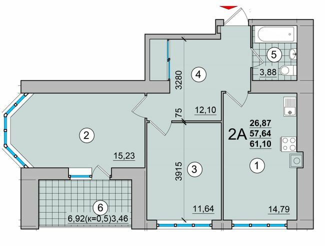 2-комнатная 61.1 м² в ЖК на ул. Мазепы, 23 от 14 400 грн/м², Чернигов