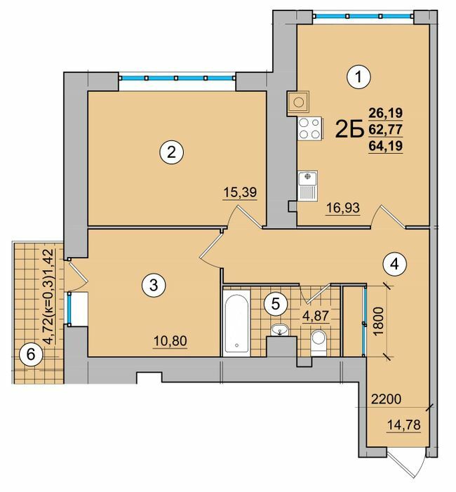 2-комнатная 64.19 м² в ЖК на ул. Мазепы, 23 от 14 400 грн/м², Чернигов