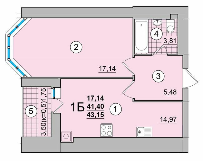 1-комнатная 43.15 м² в ЖК на ул. Мазепы, 23 от застройщика, Чернигов