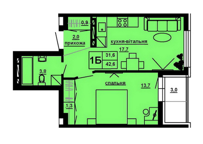 1-комнатная 42.6 м² в ЖК Варшавський мікрорайон от 16 050 грн/м², Тернополь