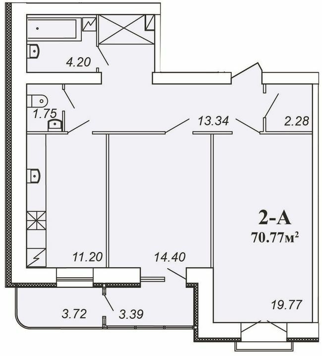 2-комнатная 70.77 м² в ЖК Парковый от 12 300 грн/м², Чернигов