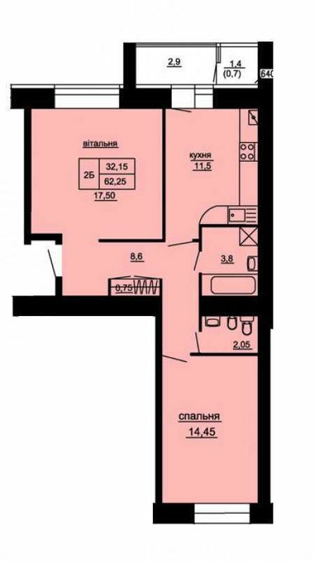 2-комнатная 62.25 м² в ЖК Парковый комплекс от 16 000 грн/м², Тернополь