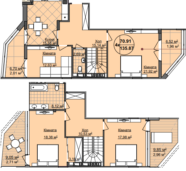 Двухуровневая 135.87 м² в ЖК Imperial Park Avenue от застройщика, Черновцы