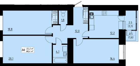 3-комнатная 88.4 м² в ЖК Green Line от 14 350 грн/м², Тернополь