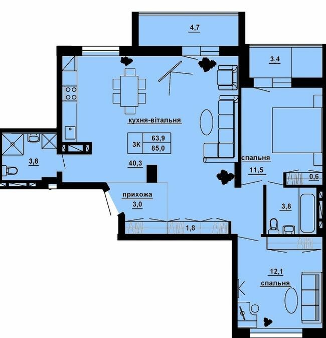 3-кімнатна 85 м² в ЖК Manhattan від 19 100 грн/м², Тернопіль