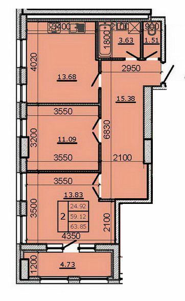 2-комнатная 63.85 м² в ЖК Метрополь от 19 500 грн/м², Тернополь