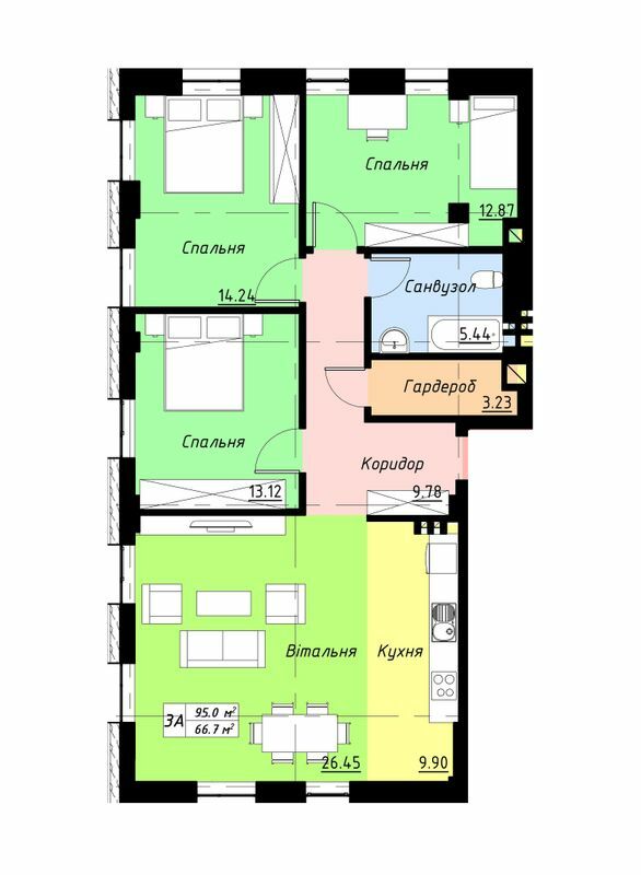 3-кімнатна 95 м² в ЖК Фамільний двір від забудовника, Тернопіль