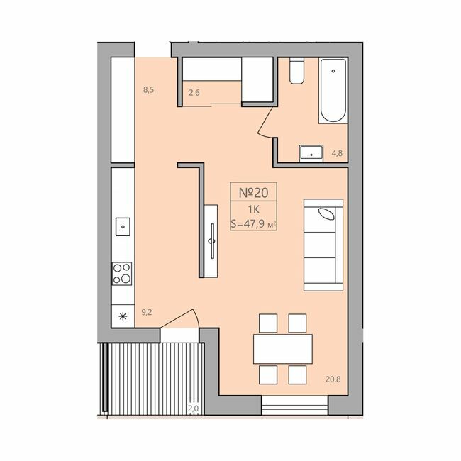 1-комнатная 47.9 м² в ЖК ЭкоДом от 11 000 грн/м², с. Петриков