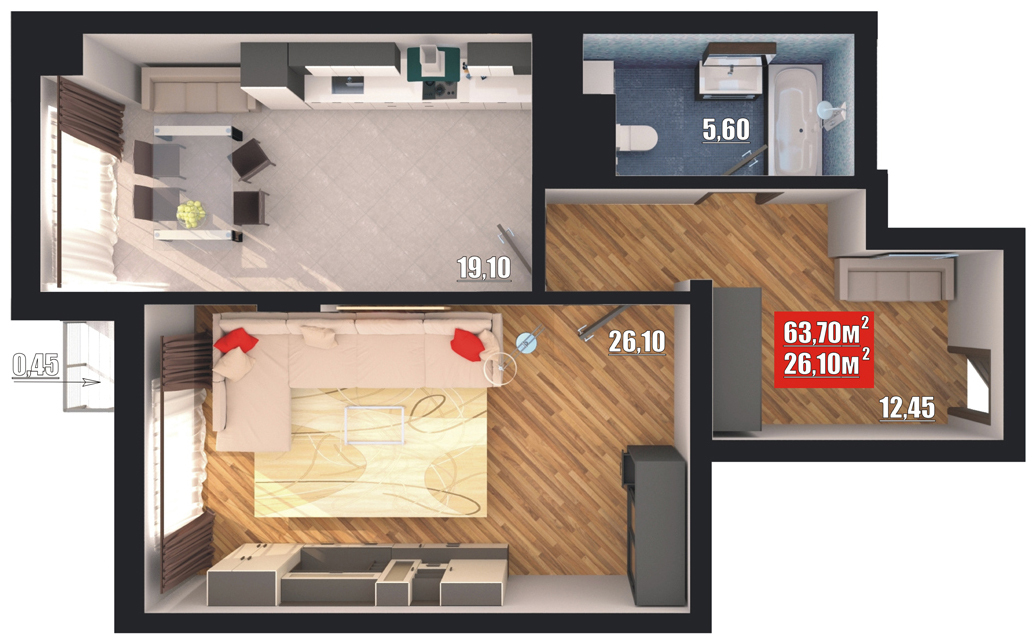 1-кімнатна 63.7 м² в ЖК Європейський квартал від 20 950 грн/м², Чернівці