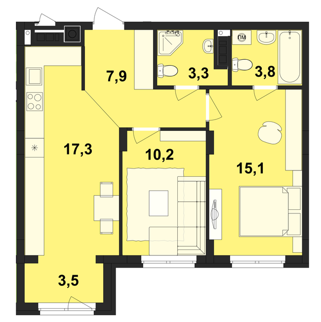 2-кімнатна 61.1 м² в ЖК Київський від 21 250 грн/м², Чернівці