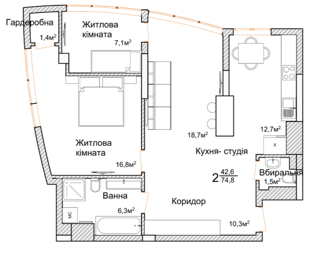 2-кімнатна 74.8 м² в ЖК Маєток Буковинський від 22 350 грн/м², Чернівці