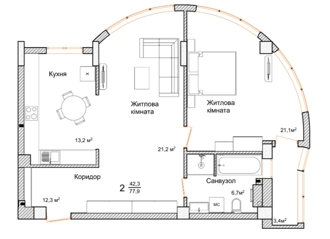 2-кімнатна 77.9 м² в ЖК Маєток Буковинський від 20 700 грн/м², Чернівці