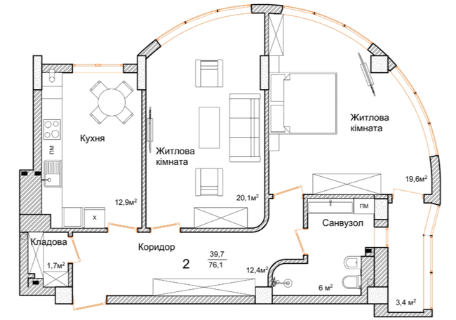 2-комнатная 76.1 м² в ЖК Маєток Буковинський от 20 500 грн/м², Черновцы