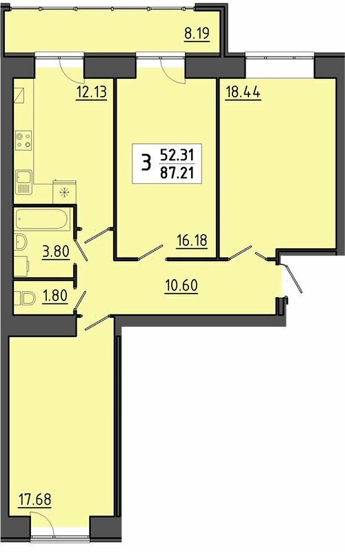 3-кімнатна 87.21 м² в ЖК Квартал Енергія від 15 500 грн/м², Тернопіль