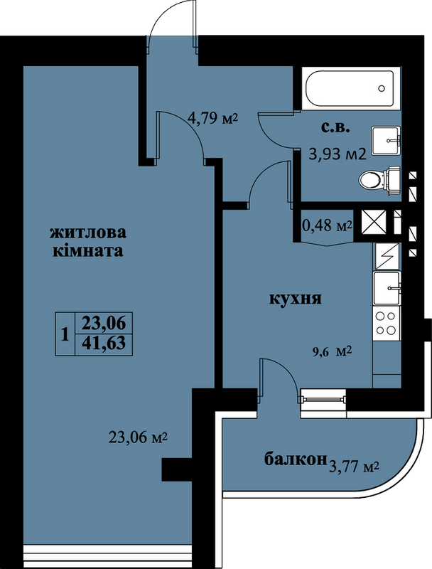1-кімнатна 41.63 м² в ЖК Незалежний від 17 900 грн/м², Чернівці