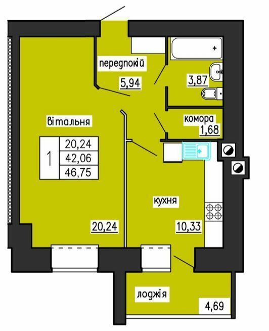 1-комнатная 46.75 м² в ЖК на ул. Лучаковского-Троллейбусная от 19 000 грн/м², Тернополь