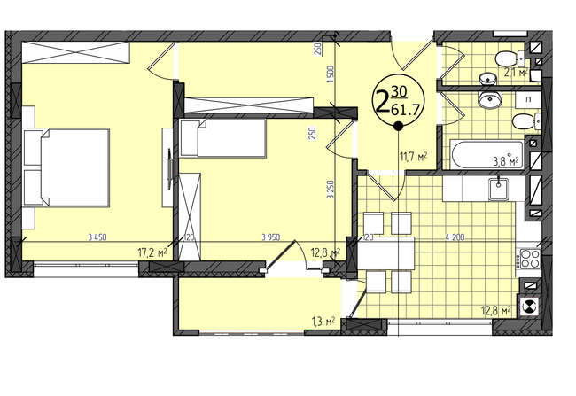 2-комнатная 61.7 м² в ЖК Престижный от 23 400 грн/м², Черновцы