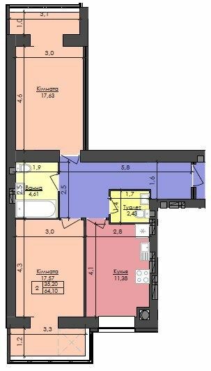 2-комнатная 64.1 м² в ЖК Южный квартал от 17 000 грн/м², Черновцы