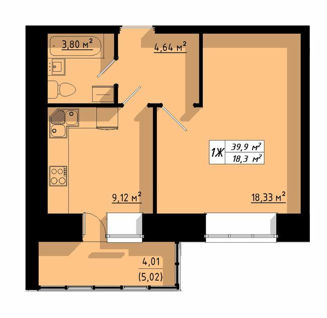 1-кімнатна 39.9 м² в ЖК на вул. Бенцаля, 7 від забудовника, Тернопіль