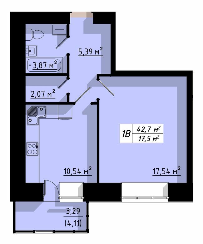 1-кімнатна 42.7 м² в ЖК на вул. Бенцаля, 7 від забудовника, Тернопіль