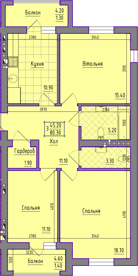 3-кімнатна 80.3 м² в ЖК Затишний квартал від 15 700 грн/м², с. Чагор