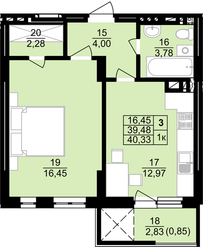 1-комнатная 40.33 м² в ЖК Белогорский от 13 800 грн/м², Тернополь