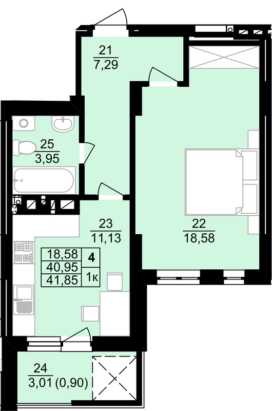 1-комнатная 41.85 м² в ЖК Белогорский от 13 800 грн/м², Тернополь