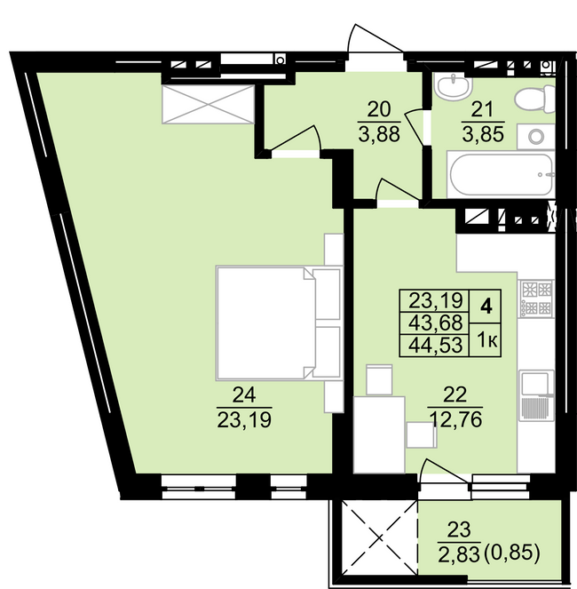 1-комнатная 44.53 м² в ЖК Белогорский от 13 800 грн/м², Тернополь