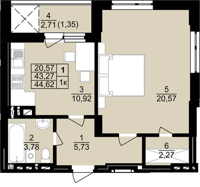 1-комнатная 44.62 м² в ЖК Белогорский от 13 800 грн/м², Тернополь