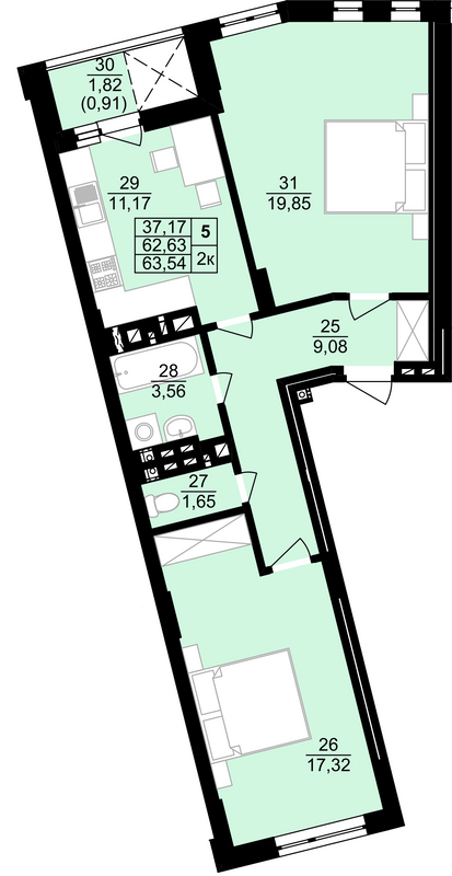 2-комнатная 63.54 м² в ЖК Белогорский от 12 300 грн/м², Тернополь