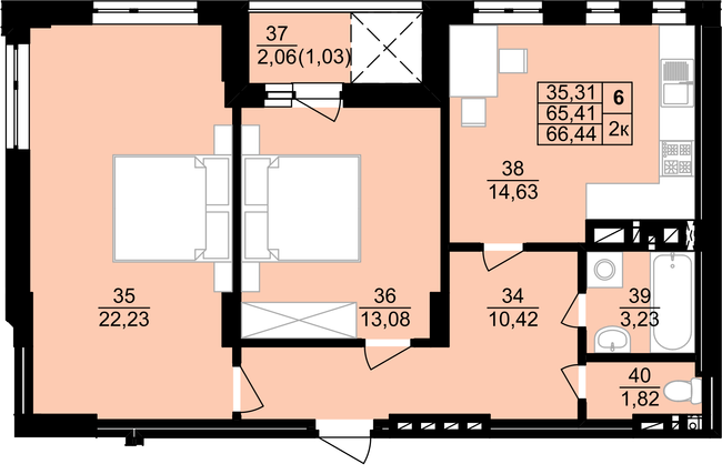 2-кімнатна 66.44 м² в ЖК Білогірський від 12 300 грн/м², Тернопіль