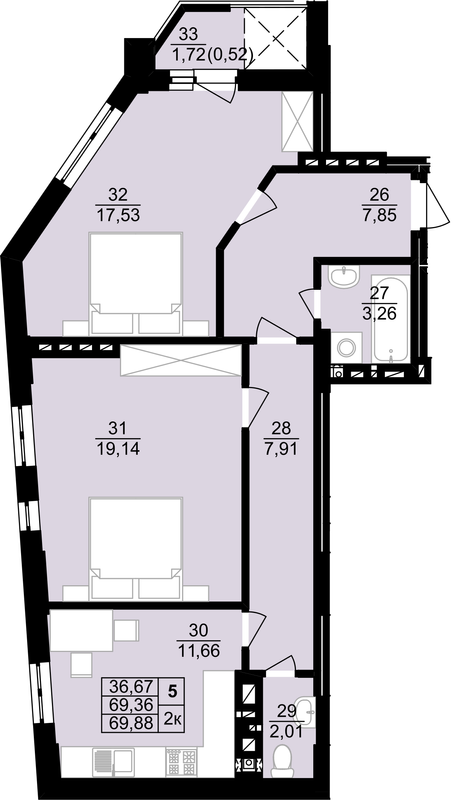 2-комнатная 69.88 м² в ЖК Белогорский от 12 300 грн/м², Тернополь