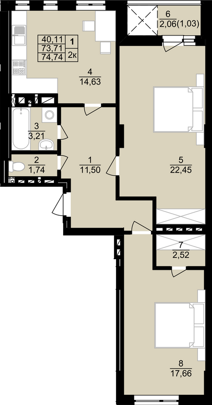 2-комнатная 74.74 м² в ЖК Белогорский от 12 300 грн/м², Тернополь