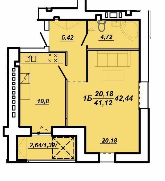 1-комнатная 42.44 м² в ЖК на вул. Яреми / вул. Текстильна от застройщика, Тернополь