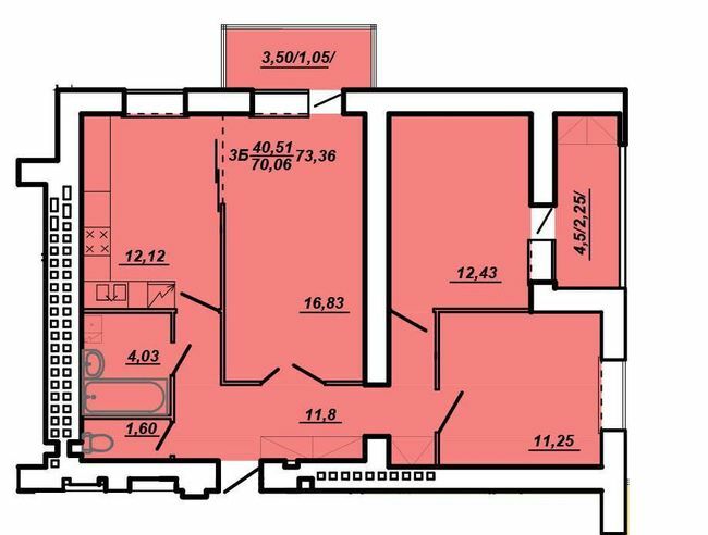 3-комнатная 73.36 м² в ЖК на вул. Яреми / вул. Текстильна от застройщика, Тернополь