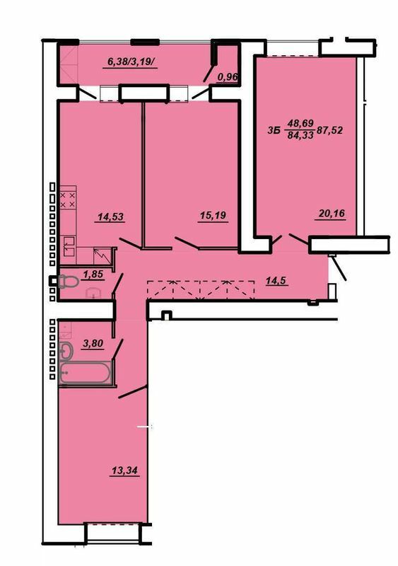 3-кімнатна 87.52 м² в ЖК на вул. Яреми / вул. Текстильна від забудовника, Тернопіль