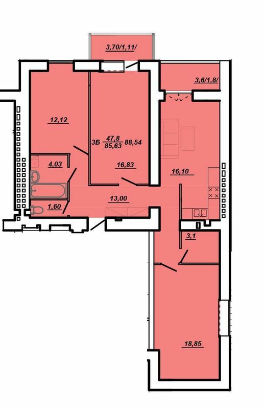 3-кімнатна 88.54 м² в ЖК на вул. Яреми / вул. Текстильна від забудовника, Тернопіль