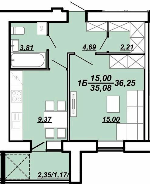 1-комнатная 36.25 м² в ЖК Рідний Дім от 11 800 грн/м², Тернополь