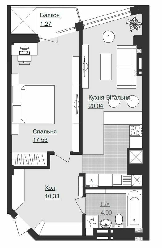 1-кімнатна 53.95 м² в ЖК Щастя від забудовника, Тернопіль